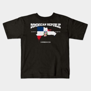 Vintage Dominican Republic Flag, Dominican coordinates, Dominican Republic location, Dominican Outfit Kids T-Shirt